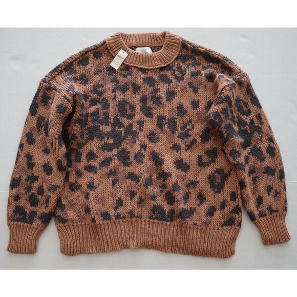 Aerie 078-0745-47539 Women's Sz XS Leopard Print Oversized Crew Neck Sweater - Picture 1 of 7